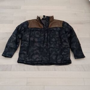 Free Country Men's Camouflage Down Puffer Jacket Navy Blue & Brown 2XL